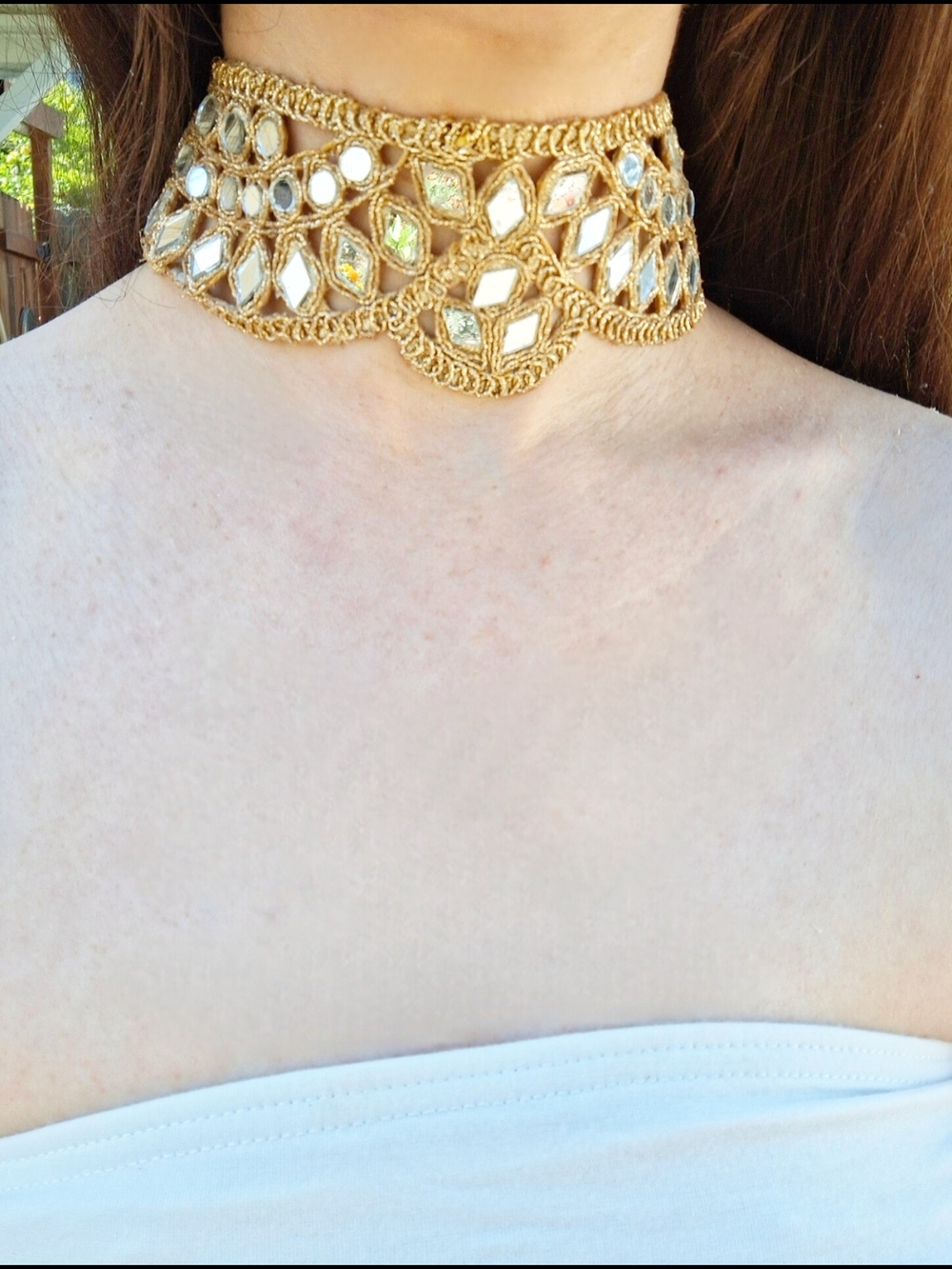 Handmade Boho Mirror Statement Choker Necklace Festival Wedding Rave Vacation - Picture 4 of 8
